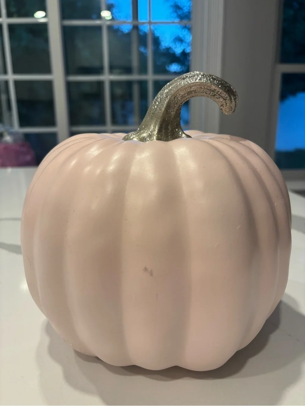 Pink w/ Silver Sparkle Decorative Pumpkin “Witch Way to the Candy” 10 In. Round